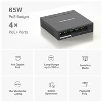 Mercusys MS105GP 5-Port Gigabit Desktop Switch with 4-Port PoE+