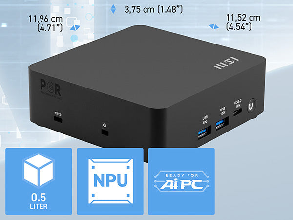 MSI Cubi NUC AI 1UMG Intel Core Ultra 7 155H (14th Gen - Core Ultra Series 1), Barebone, NUC, SFF, Mini Computer, HTPC, (NO RAM, NO Storage, NO OS), Intel Graphics/DDR5/Dual ThunderBolt 4/Dual HDMI/Dual LAN/WiFi 6E/BT 5.3/VESA - NUC AI 1UMG i7 155H BB
