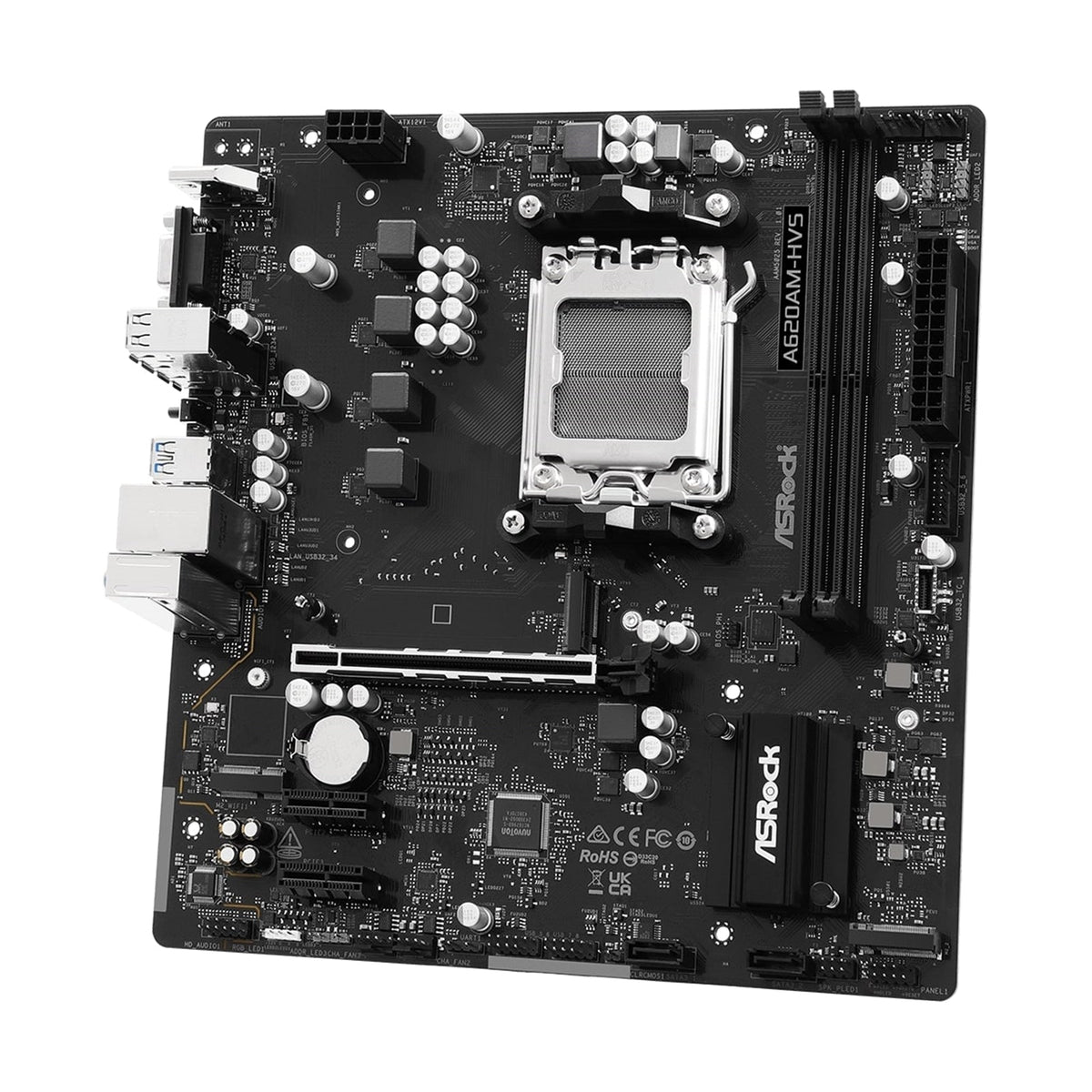 ASRock A620AM-HVS AMD AM5 Socket Motherboard, Micro-ATX, 2x DDR5 Slots, 2x M.2 Socket, GbE LAN, 1x D-Sub / 1x HDMI Port