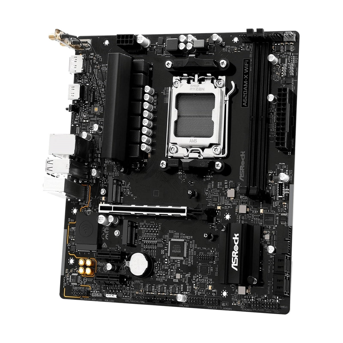 ASRock A620AM-X WIFI AMD AM5 Socket Motherboard, 2x DDR5 Slots, 2x M.2 Socket, 2.5GbE LAN, Wi-Fi 5, 1x HDMI Port / 1x DisplayPort