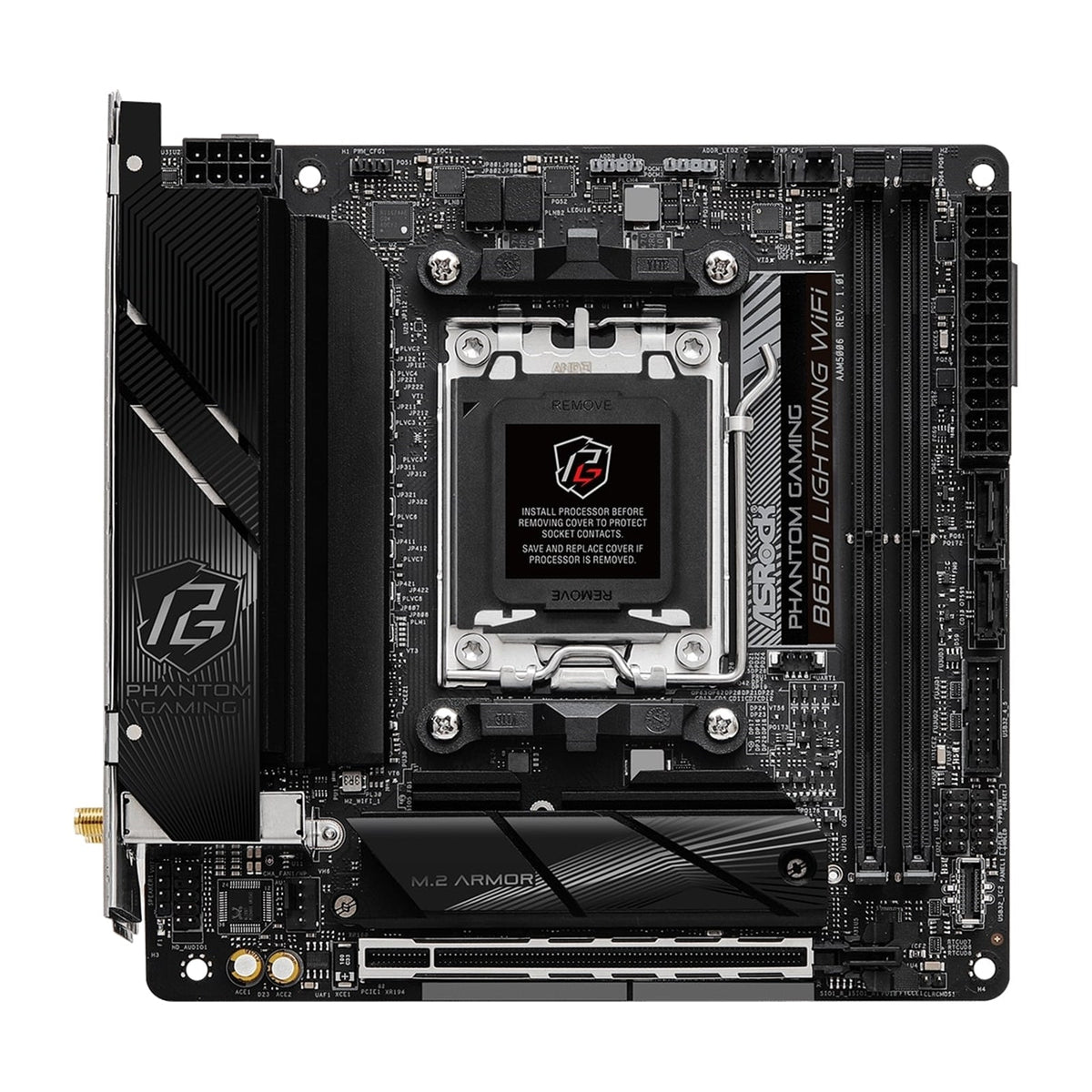 ASRock B650I LIGHTNING WIFI AMD AM5 Socket Motherboard, Mini-ITX, 2x DDR5 Slots, 2x M.2 Socket, Fitted I/O Shield, 2.5GbE LAN, Wi-Fi 6E, 1x HDMI Port