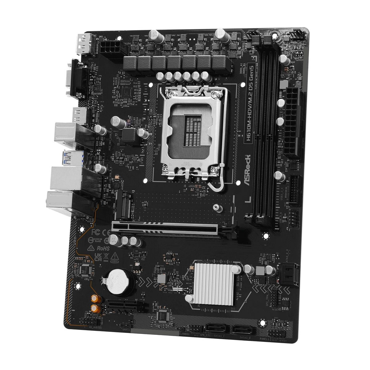 ASRock H610M-HDV/M.2 D5 Gen5 Intel 1700 Socket Motherboard, Micro-ATX, 2x DDR5 Slots, 1x M.2 Socket, GbE LAN, 1x D-Sub / 1x DisplayPort / 1x HDMI Port