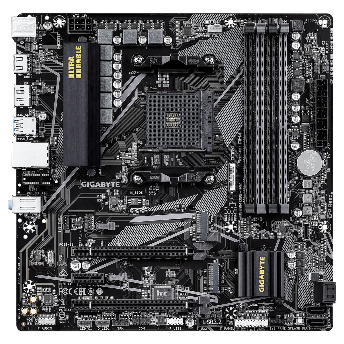 Gigabyte B550M DS3H R2 AMD AM4 Socket Motherboard, Micro-ATX, 4x DDR4 Slots, 2x M.2 Sockets, GbE LAN, 1x DisplayPort / 1x HDMI Port