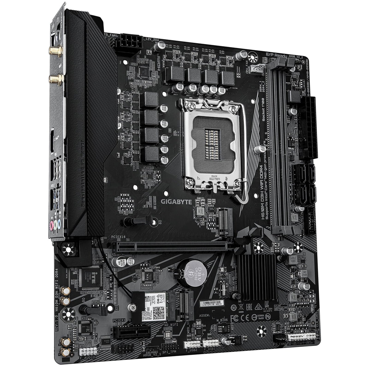 Gigabyte H610M D3H WIFI DDR4 Intel 1700 Socket Motherboard, Micro-ATX, 2x DDR4 Slots, 2x M.2 Socket, GbE LAN, Wi-Fi 5, 1x HDMI Port