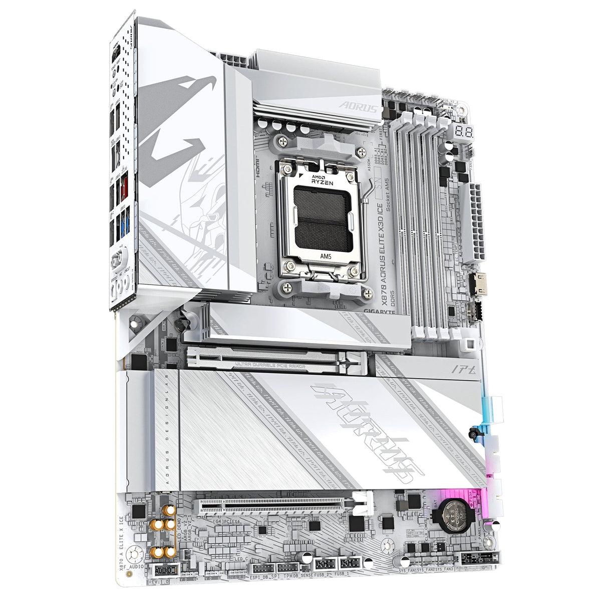 Gigabyte X870 AORUS ELITE X3D ICE AMD AM5 Socket Motherboard, ATX, 4x DDR5 Slots, 4x M.2 Socket, 5GbE LAN, WiFi 7, 1x HDMI Port / 2x USB-C (USB4)