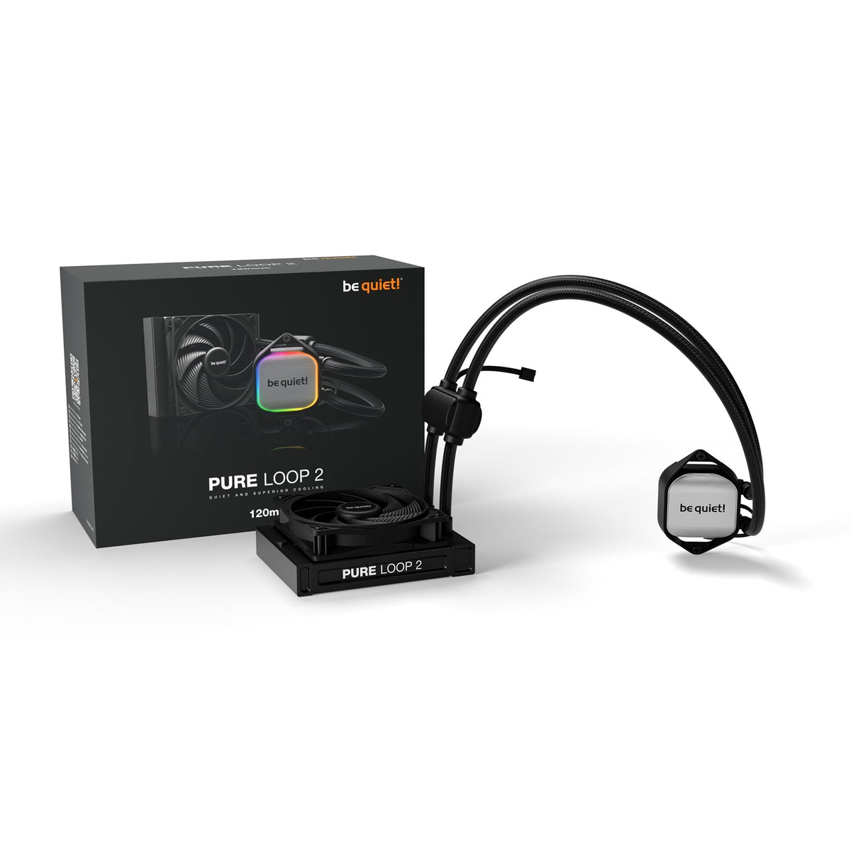 be quiet! Pure Loop 2 120mm AIO CPU Water Cooler, Universal Socket, 120mm Radiator, Pure Wings 3 120mm PWM high-speed fan, 2100RPM, ARGB, 3-year manufacturers warranty