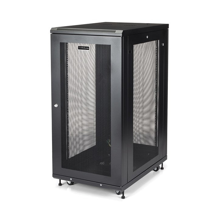 StarTech.com 4-Post 24U Server Rack Cabinet, Lockable 19 Data Rack Cabinet for Computer / AV / IT Equipment, Office / Home Network Rack with Casters & Adjustable Mounting Rails