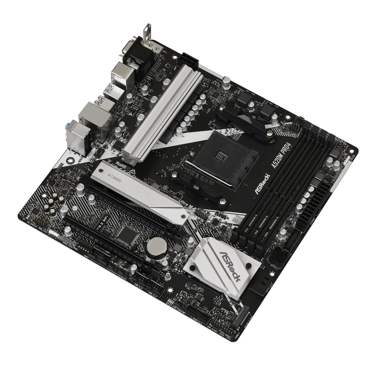ASRock A520M PRO4 Super Alloy AMD AM4 Socket Motherboard, Micro-ATX, 4x DDR4 Slots, 1x M.2 Socket, GbE LAN, 1x D-Sub / 1x DisplayPort / 1x HDMI Port