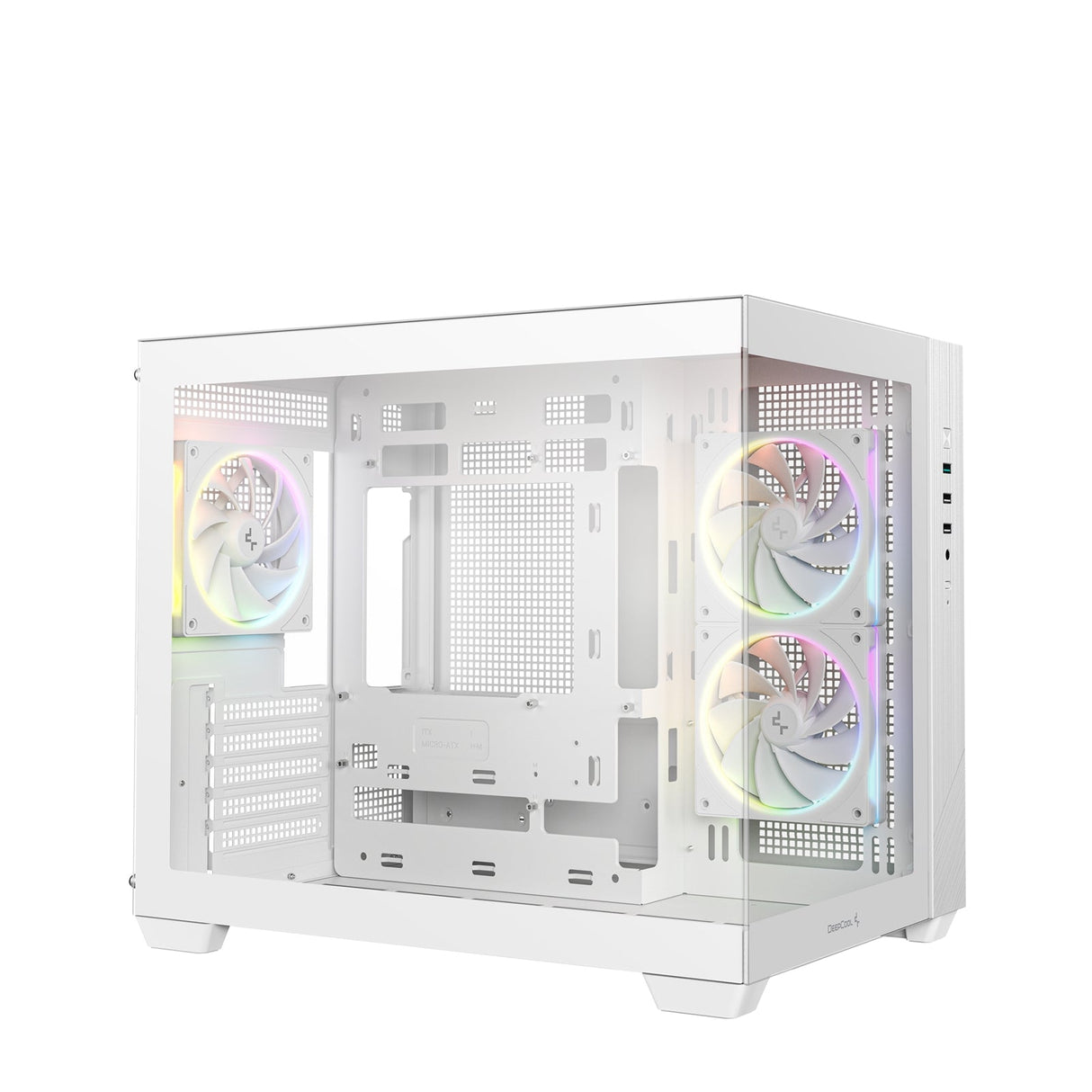 DeepCool CG330 3F ARGB Dual-Chamber Micro-ATX Tower Case, Tempered Glass Panels, 3 x 120mm ARGB Fans, USB 3.0, ITX/Micro-ATX, White