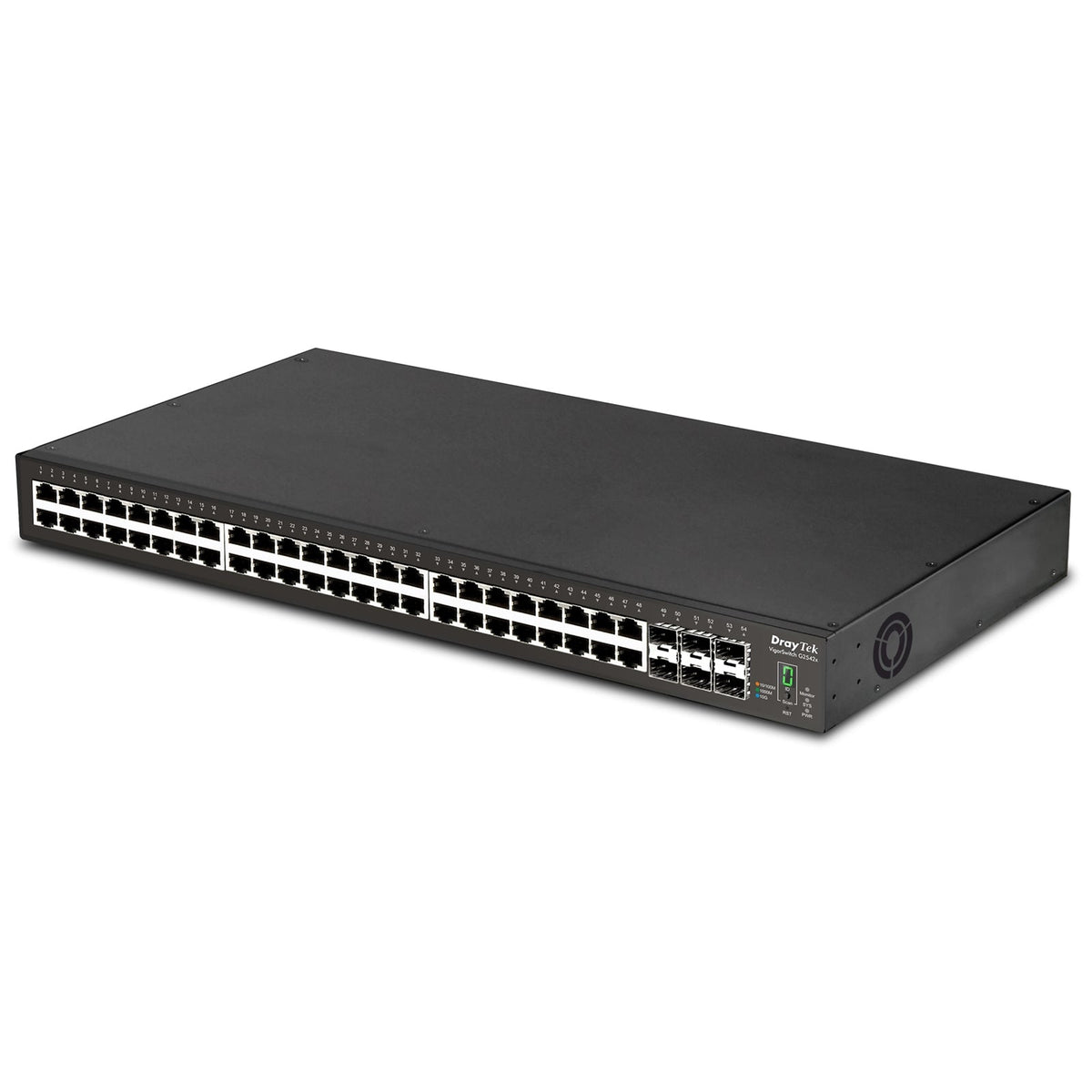 Draytek VSP2542X-K 54 Port switch with 48 PoE+ RJ-45 LAN ports, 6 10Gbpe SFP+, 400W PoE budget, and L2+ management, 2 Year Warranty