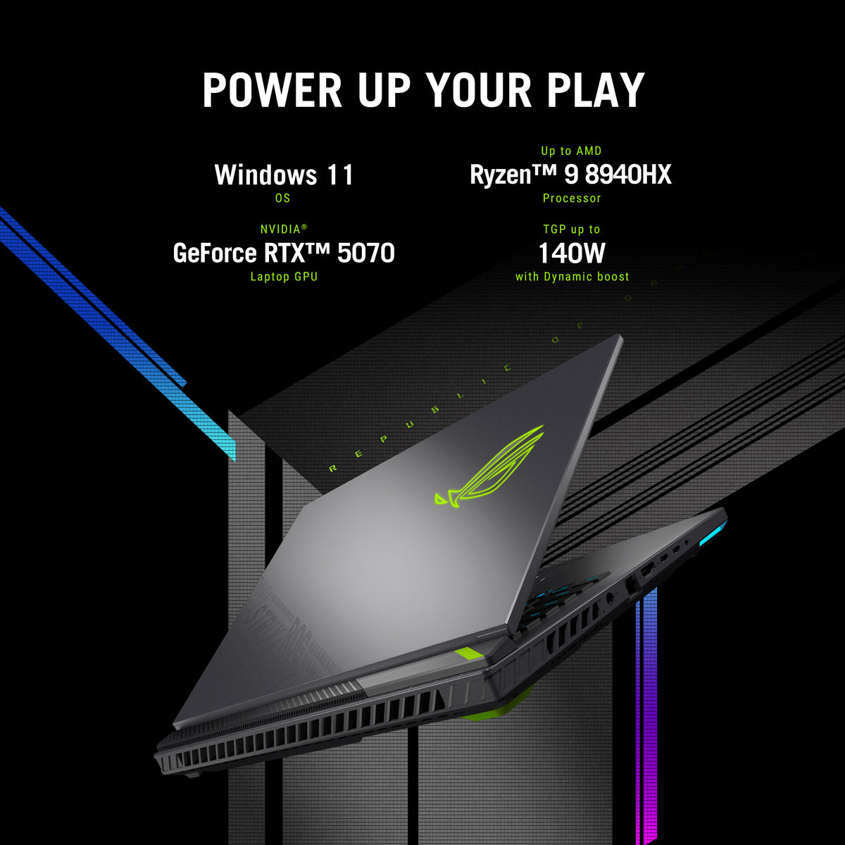 ASUS ROG Strix G16 G614PP-RV230W AMD Ryzen™ 9 8940HX Laptop 40.6 cm (16") WUXGA 16 GB DDR5-SDRAM 1 TB SSD NVIDIA GeForce RTX 5070 Wi-Fi 6E (802.11ax) Windows 11 Home Grey